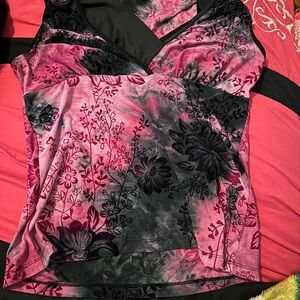 Floral Pink and Black Women's Top